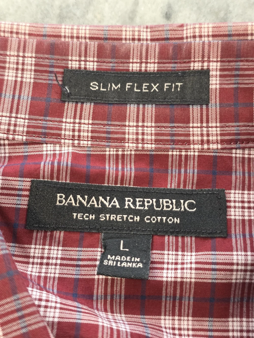 (L) Men's Banana Republic Casual Button Up Shirt Red Plaid Cotton Slim Flex Fit